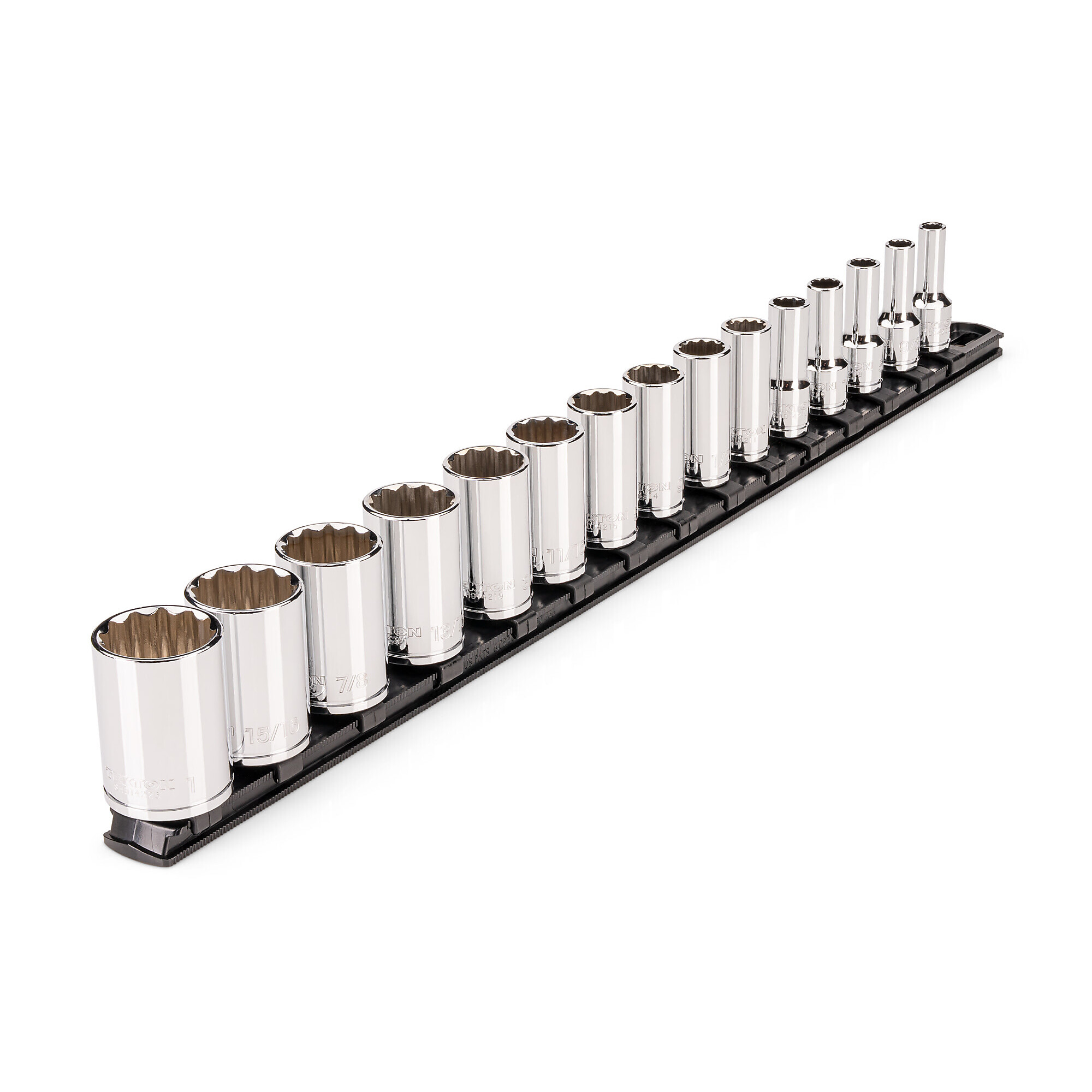 TEKTON 3/8 Inch Drive Semi-Deep 12-Point Socket Set with Rail, 15-Piece (1/4 - 1 in.) | SHD91123